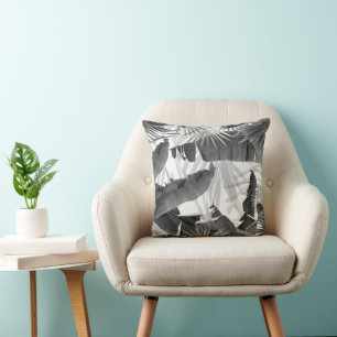 Monochrome Palm Banana Leaves Bliss 1 #tropical Cushion