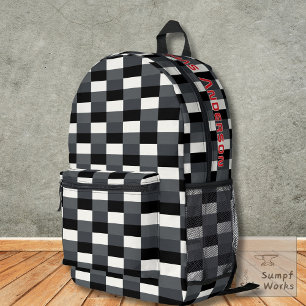 Monochrome Pattern of Gray, Grey, Black and White Printed Backpack
