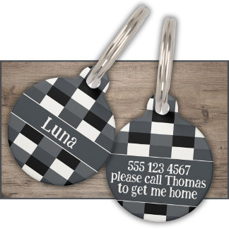 Monochrome Pattern of Grey, Grey, Black and White Pet Tag