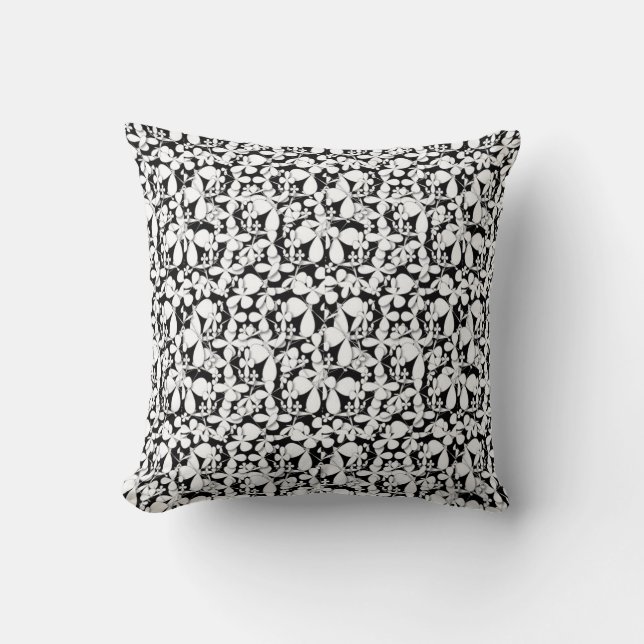 Monochrome Petal Scatter Pillow (Front)