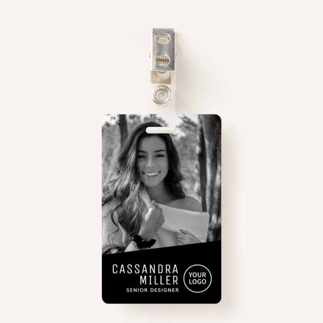 Monochrome Photo Custom Employee ID ID Badge (Front with Clip)