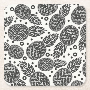 Monochrome Pineapples 2 Square Paper Coaster