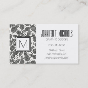 Monochrome Pineapples Monogram Business Card