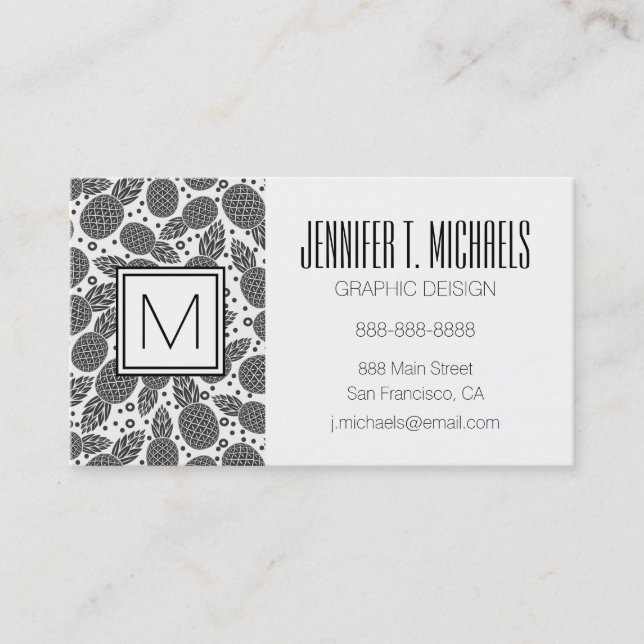 Monochrome Pineapples | Monogram Business Card (Front)