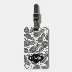 Monochrome Pineapples Monogram Luggage Tag