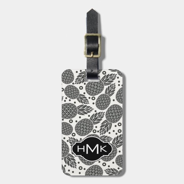Monochrome Pineapples | Monogram Luggage Tag (Front Vertical)