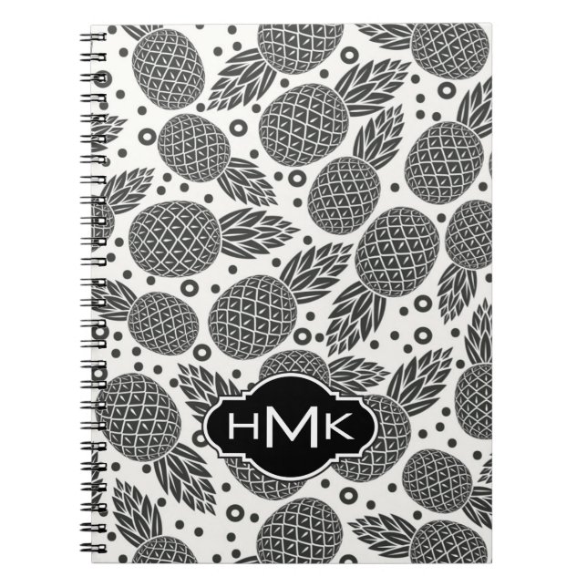 Monochrome Pineapples | Monogram Spiral Notebook (Front)