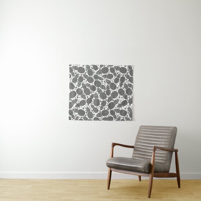 Monochrome Pineapples Tapestry (In Situ (Horizontal))