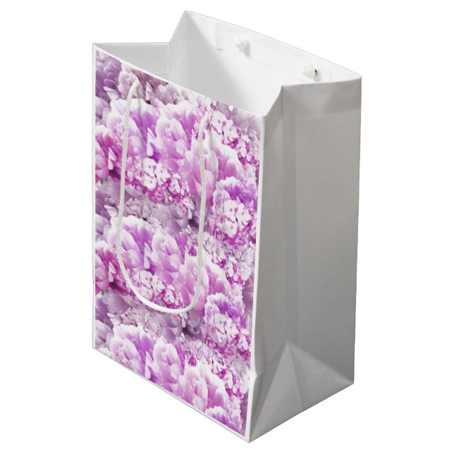 Monochrome Pink Mixed Bouquet Medium Gift Bag (Front Angled)