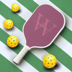 Monochrome Pink Simple Monogram Name & Initial Pickleball Paddle