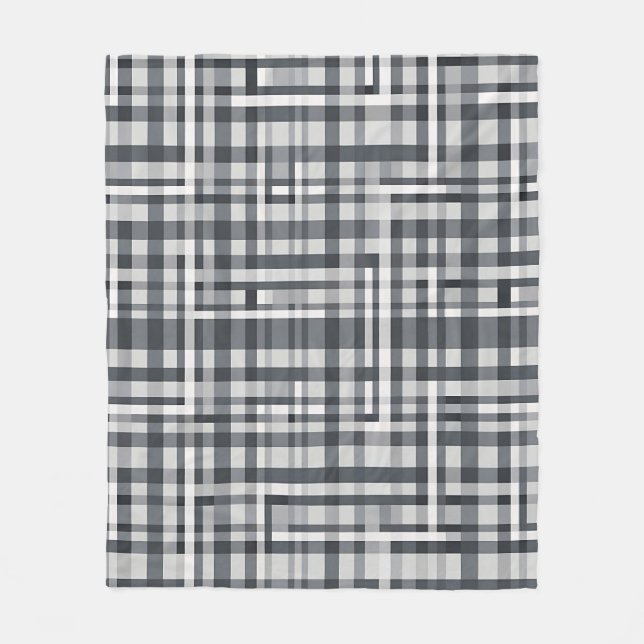 Monochrome Pixel Check Geometric Pattern Fleece Blanket (Front)