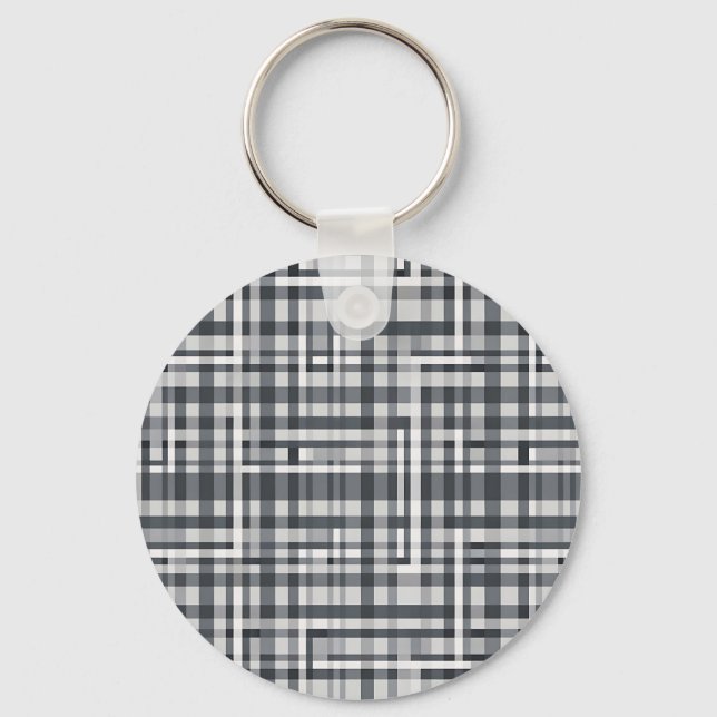 Monochrome Pixel Check Geometric Pattern Key Ring (Front)