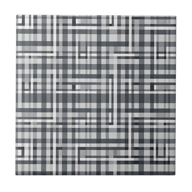 Monochrome Pixel Check Geometric Pattern Tile (Front)