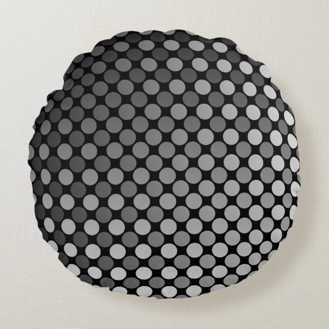 Monochrome Polka Dot fade Round Pillow (Front)