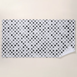 Monochrome Polka Dot Pattern (Black & White Dots) Beach Towel