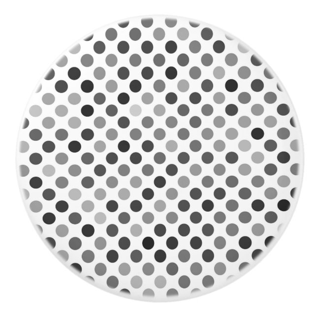 Monochrome Polka Dot Pattern (Black & White Dots) Ceramic Knob (Front)