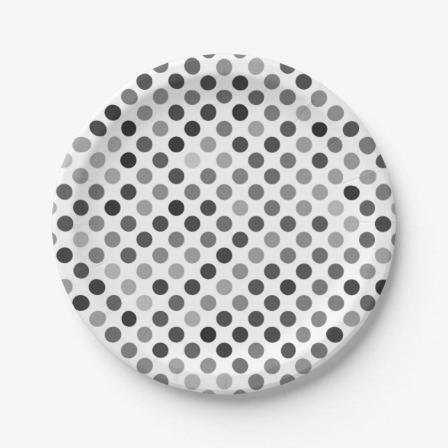 Monochrome Polka Dot Pattern (Black & White Dots) Paper Plate (Front)