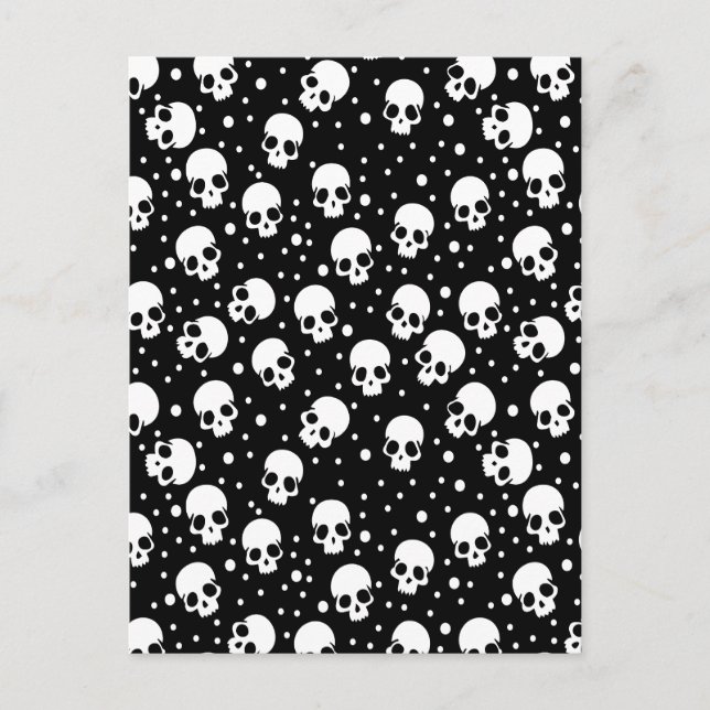 Monochrome Polka Dot Skull Holiday Postcard (Front)