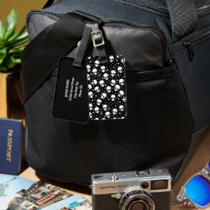 Monochrome Polka Dot Skull Luggage Tag