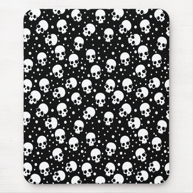 Monochrome Polka Dot Skull Mouse Pad (Front)