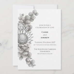 Monochrome Protea Botanical Wedding Invitation