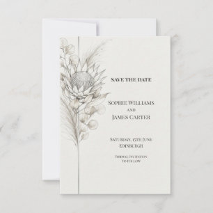 Monochrome Protea Eucalyptus Save the Date