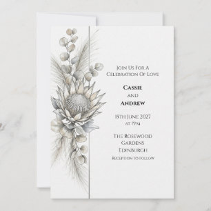 Monochrome Protea Eucalyptus Wedding Invitation