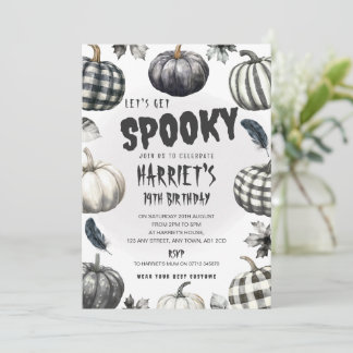Monochrome Pumpkin Halloween Birthday Party Invite