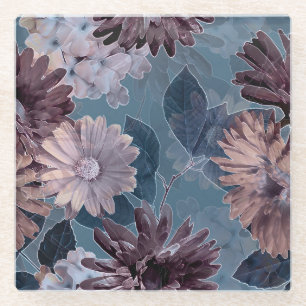 Monochrome Purple: Floral Watercolor Seamless Glass Coaster