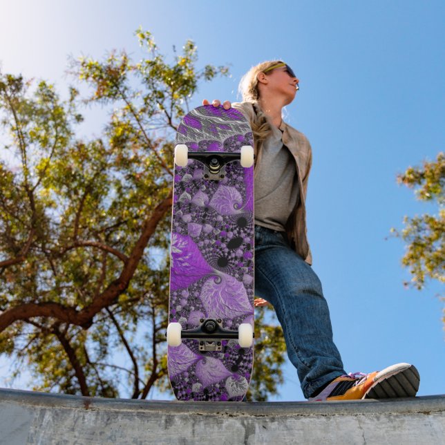 Monochrome Purple Fractal Art Skateboard (Outdoor 1)