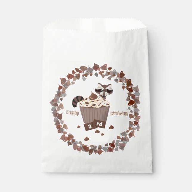 Monochrome Racoon Chocolate Chip Birthday  Favour Bags (Front)