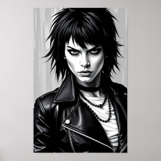 Monochrome Rebel Glam Rock Spirit Poster