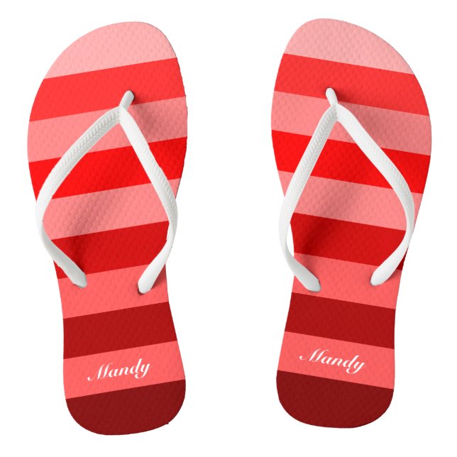 Monochrome Red Block Stripes Customise Name Print Jandals (Footbed)