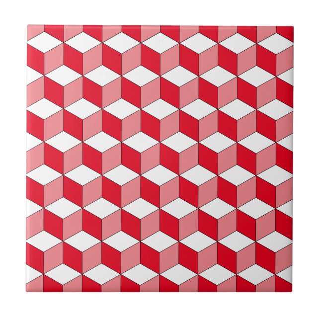 Monochrome Red Geometric Pattern Ceramic Tile (Front)