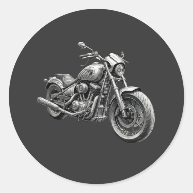 Monochrome Retro Cruiser Motorcycle Classic Round Sticker (Front)