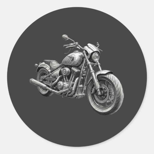 Monochrome Retro Cruiser Motorcycle Classic Round Sticker (Front)