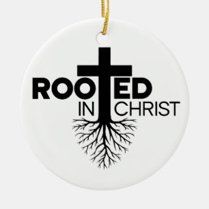 Monochrome Rooted In Christ Christian Bible Verse Ceramic Tree Decoration