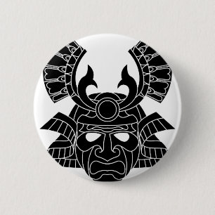 Monochrome samurai mask 6 cm round badge