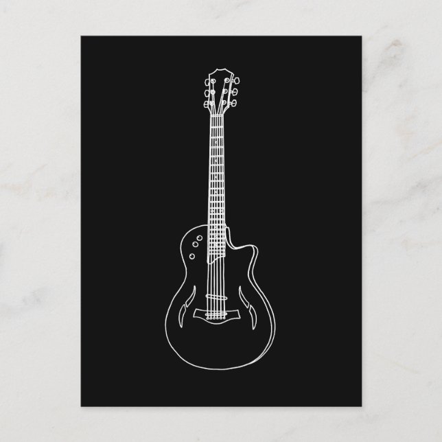 Monochrome Semi Acoustic Guitar Line Drawing Postcard (Front)