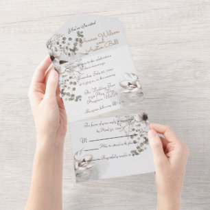 Monochrome Sepia Watercolor Flowers All-In-One All In One Invitation