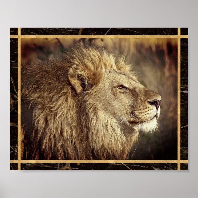 Monochrome Sideway Lion Photo Image Print Poster (Front)
