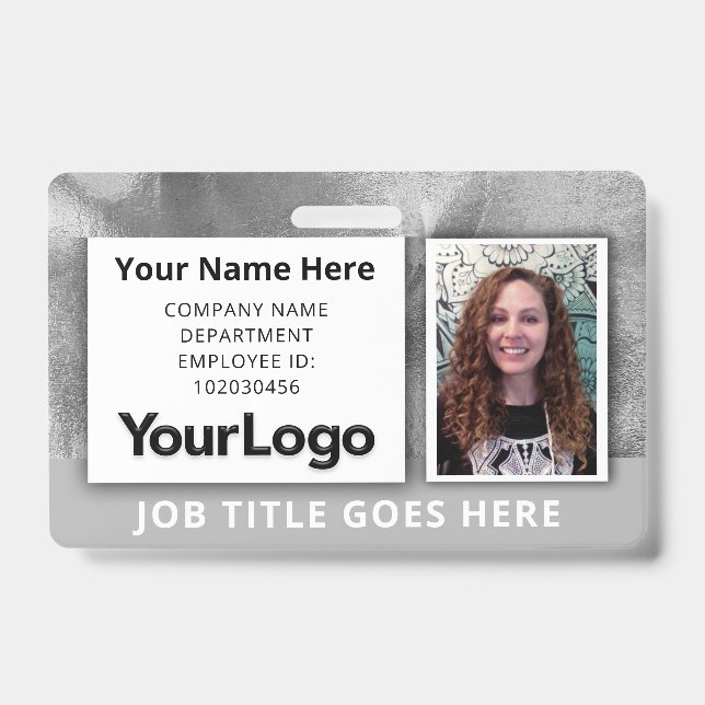 Monochrome Silver Leaf-Style Holographic ID Badge (Front)