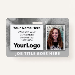 Monochrome Silver Leaf-Style Holographic ID Badge