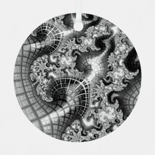 Monochrome Silver Towers Fractal Abstract Art Metal Tree Decoration