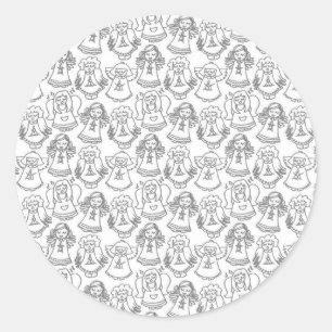 monochrome singing angels on white background classic round sticker