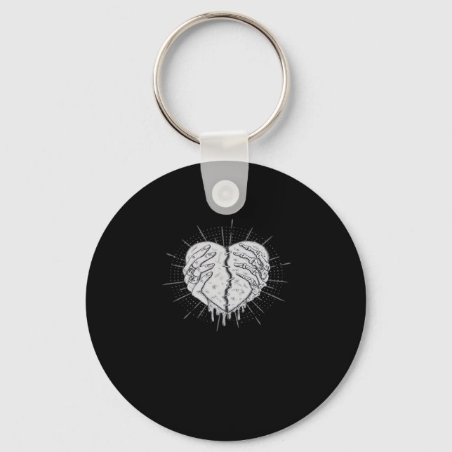 Monochrome Skeleton Hand With Heart Classic Key Ring (Front)