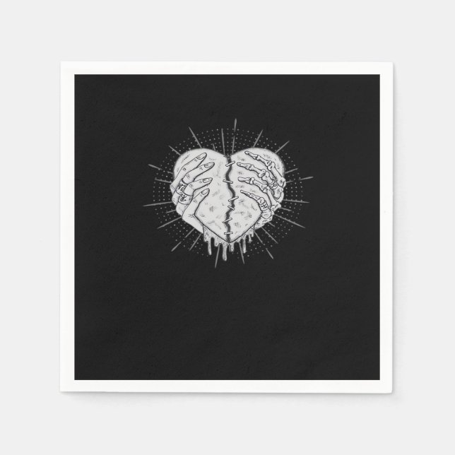 Monochrome Skeleton Hand With Heart Classic Napkin (Front)