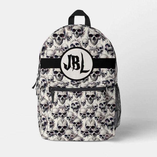 Monochrome Skulls Printed Backpack (Front)