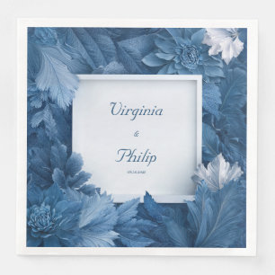 Monochrome Slate Blue White Floral Winter Wedding Napkin