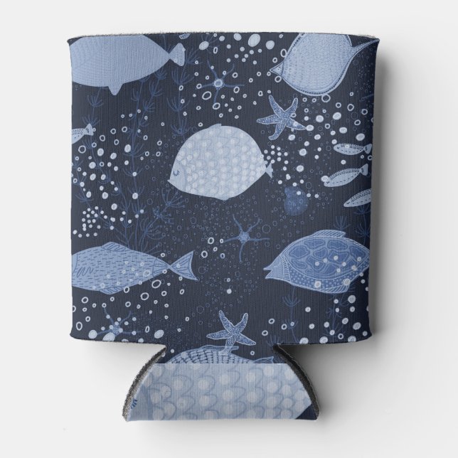 Monochrome sleeping fishes, dark pattern. can cooler (Front)